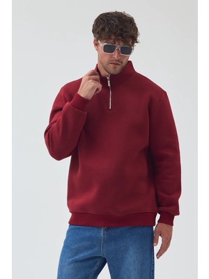 Lenithra Basic Oversize Siyah Unisex Yarım Fermuar Boğazlı Sweatshirt