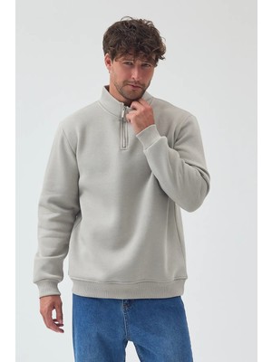 Lenithra Basic Oversize Siyah Unisex Yarım Fermuar Boğazlı Sweatshirt