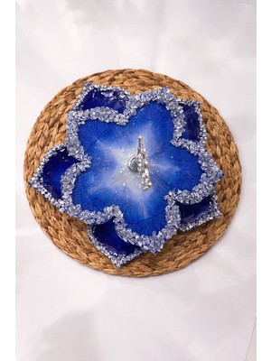 Viva Epoksi 2 Katlı Sunumluk | Mavi Çiçek Tasarım | Kristal Detaylı Dekoratif Servis Standı