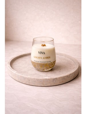 Viva Golden Amber Premium Ahşap Fitilli Soya & Jel Bardak Mum