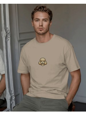 Muhtar Store Poodle Köpek Baskılı Unisex Oversize Tişört – Minimal Kıvırcık Poodle Tasarım