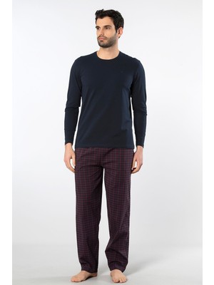 Cacharel Erkek Poplin O Yaka Uzun Kollu Pijama Takım 2239/BORDO 1