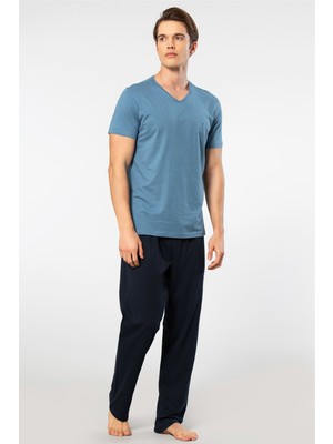 Cacharel Erkek 2192/İNDIGO Kısa Kollu Modal Pijama Takımı