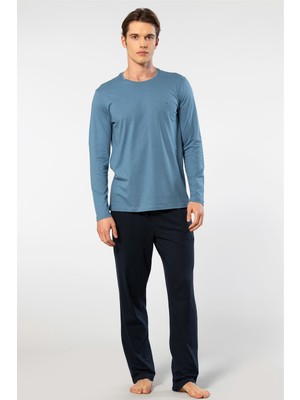 Cacharel Erkek Bisiklet Yaka Uzun Kollu Modal Pijama Takımı 2244/İNDIGO