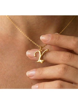Ashak Accessories Kadın 925 Ayar Gümüş Zincirli Y Harfi Kalpli Baş Harfli Kalp Harf Alfabe Isim Kolye