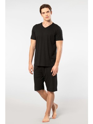 Cacharel Erkek 2193/SIYAH Kısa Kollu Modal Bermuda Takım