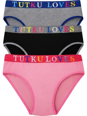 Tutku Kadın Pamuklu Günlük Slip 3’lü Set – Love Serisi, Bikini Kesim