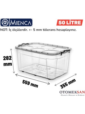Mienca 50 Lt Şeffaf Saklama Kutusu Kapaklı Kilitli Orta Boy Plastik Organizer Kiler Dolap Düzenleyici