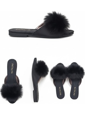 Ceyyiz Patalya Siyah Kaztüyü Topuksuz Kadın Terlik 615