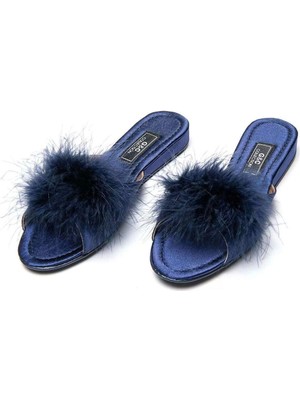 GC Terlikler Gc Topuksuz Tüylü Bayan Terlik 180 Lacivert