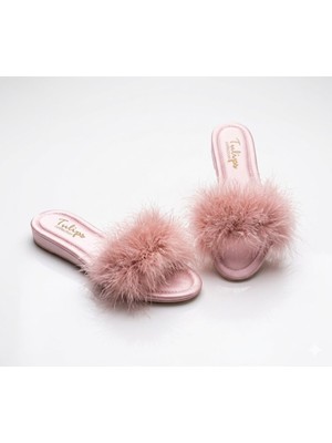 Ceyyiz Tulips Pudra Topuksuz Kaz Tüyü Kadın Terlik 561