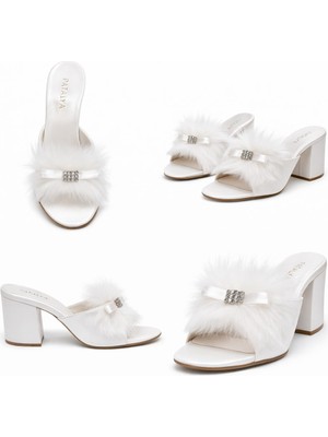 Ceyyiz Patalya Ekru Dolgu Topuk Taşlı Kaztüyü Kadın Terlik 625