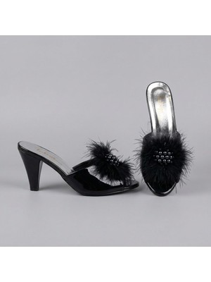 Ceyyiz Tulips Siyah Kaz Tüyü Kadın Terlik