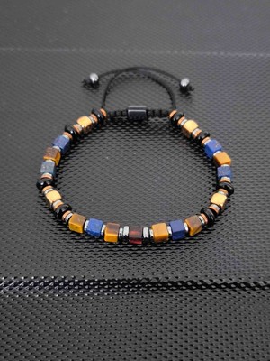 Tahrastone 5-6 mm Küp Lapis Lazuli-Kaplangözü-Hematit-Damla Kehribar Doğaltaş Bileklik Takı Aksesuar Erkek Bileklik