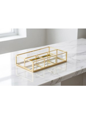 Esa Design Esadesign Cam Gold Dört Bölmeli Takı Nişan Çikolata Aksesuar Kutusu