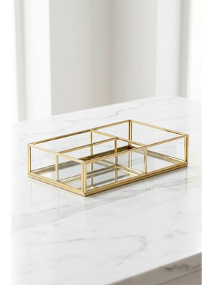 Esa Design Esadesign Cam Gold Üç Bölmeli Takı Nişan Aksesuar Çikolata Kutusu