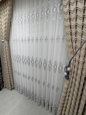 Nivemes Home Nivemeshome Serap Gümüş 1/3 Pileli Bambu Tül Perde