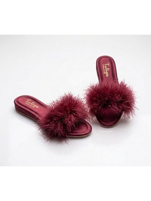 Ceyyiz Tulips Bordo Topuksuz Kaz Tüyü Kadın Terlik 561