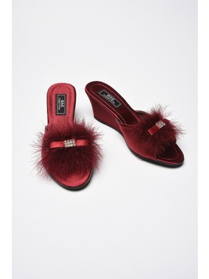 GC Terlikler Gc Bordo Kaz Tüyü Yüksek Feta Bayan Terlik 170