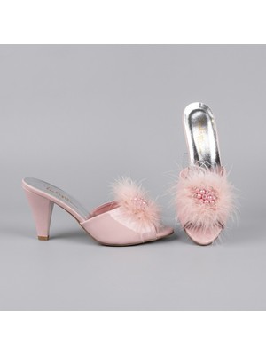 Ceyyiz Tulips Pudra Kaz Tüyü Kadın Çeyiz Terlik 561