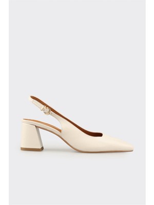 Elle Bej Deri Kadın Topuklu Ayakkabı