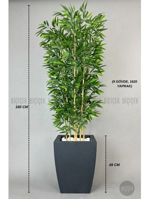 Biçiçek Yapay Bambu Ağacı 180 cm Kare Saksıda Yoğun Yapraklı
