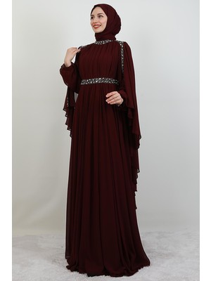 Giza Store Tutku Şifon Abiye Bordo