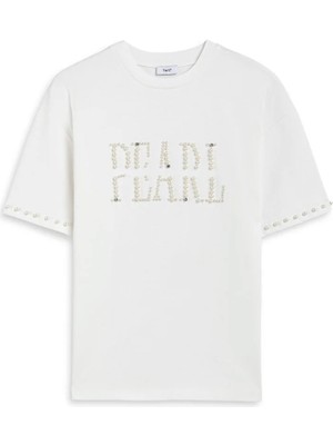 Twist Suni Incili Oversıze Tişört TS1260070256018