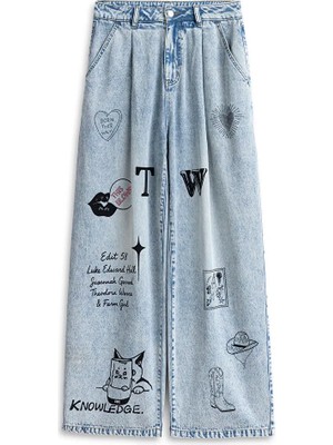 Twist Slogan ve Hotfıx Baskılı Jean Pantolon TS1260018019CC2