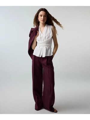 İpekyol Kemerli Wide Leg Keten Pantolon IS1260003215008