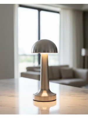 Maxdora Krom Mantar Masa Lambası Dokunmatik 3 Renk LED Şarjlı Taşınabilir Gece Lambası - MX002U-7K185