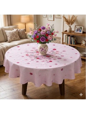 Elif Nazlı Perde Masa Örtüsü- Yuvarlak- Açık Pembe