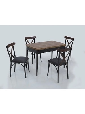 Vetrowood Belamir Ceviz Açılır Mutfak Masa Takımı 70X110 (170 cm Açılır)4 Tonet Sandalyeli Ahşap Ayak Yemek Masası