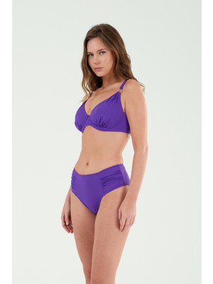 Louren Kadın  Mor Aksesuar Detaylı Kaplı Balenli Yüksek Belli Toparlayıcı Bikini Takımı