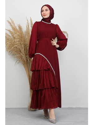 Damla Taş Abiye Bordo
