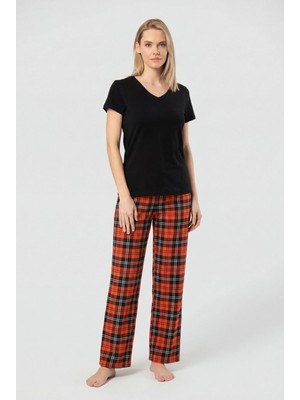 Türen Kadın Ekoseli Pijama Takımı T3618/TURUNCU 2