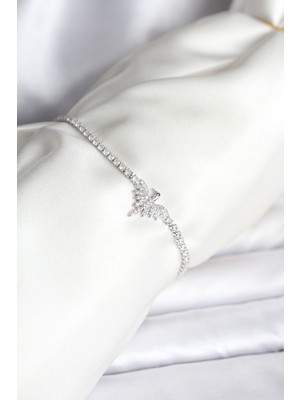 Mustran Anka Kuşu Model Zirkon Taşlı Gümüş Renk Pirinç Su Yolu Kadın Bileklik