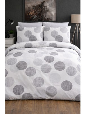 Vionetta Pamuklu  Ranforce Desenli Lastikli Çarşaflı 4 Yastıklı Çift Kişilik Nevresim Takımı Luna Gri