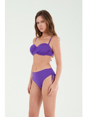 Louren  Kadın Mor Sırt Bağlamalı Kaplı Balenli Straplez Bikini Takımı