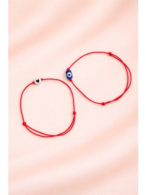 Crystal Atelier 2 Adet Kalpli Sevgili Bilekliği, Arkadaşlık Bilekliği, Best Frend Bilekliği, Siyah Kalp Nazar Boncuklu Ip Bileklik