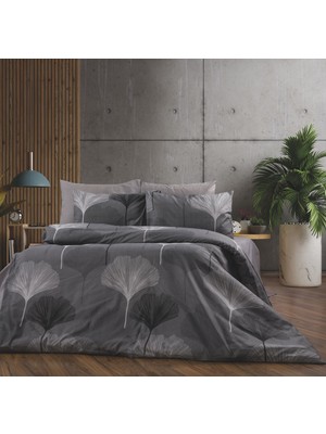 Vionetta Pamuklu Ranforce Royal Gri  Lastikli Çarşaflı 4 Yastıklı Çift Kişilik Nevresim Takımı