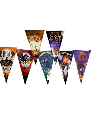 Mustran Lüks Baskılı Üçgen Model Halloween Banner Süs Bayrak 8 Li