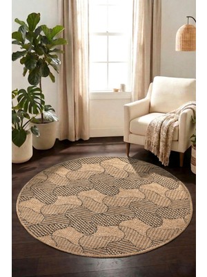 Soft Home Yuvarlak Kesim Dokuma Jüt Kilim -Rahat Kullanım Leke Tutmaz Yıkanabilir