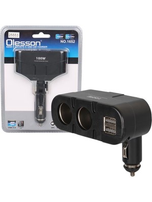 Olesson 1652 12-24V Çift USB Girişli 100W 2'li Araç Çakmak Çoklayıcı