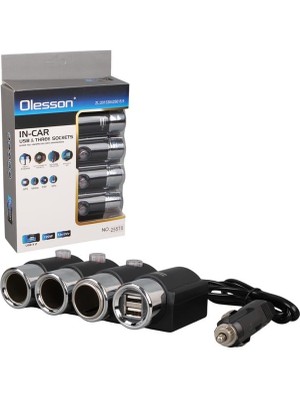 Olesson 1508 12-24V 3lü Çift Usbli 120W 80 cm Kablolu Araç Çakmak Çoklayıcı