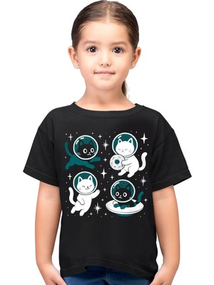 Rock&roll Astro Kediler Kısa Kollu Siyah Kız Çocuk Tişört
