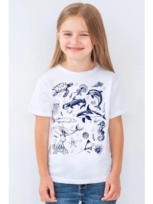 Rock&roll Denizde Hayat Kısa Kollu Beyaz Kız Çocuk Tişört