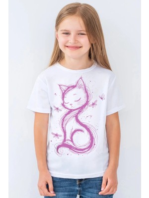 Rock&roll Kedi Prenses Kısa Kollu Beyaz Kız Çocuk Tişört