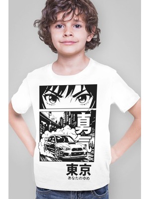 Rock&roll Drift Anime Kısa Kollu Beyaz Erkek Çocuk Tişört