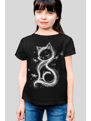 Rock&roll Kedi Prenses Kısa Kollu Siyah Kız Çocuk Tişört